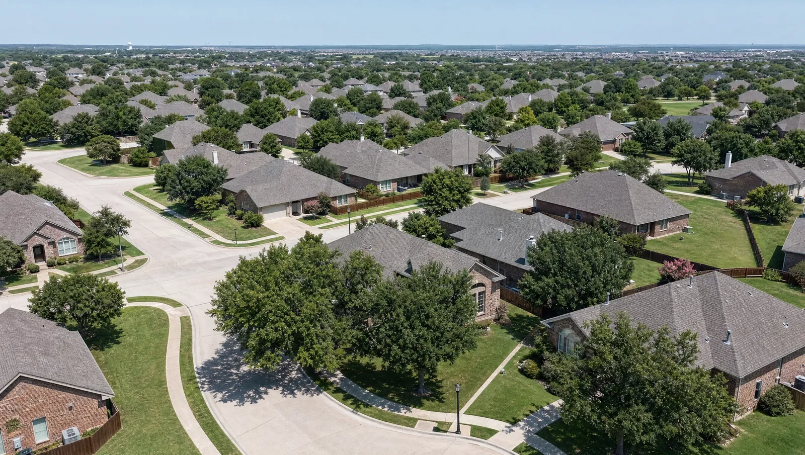 Aerial view of Addison, TX neighborhoods served by local mold removal specialists